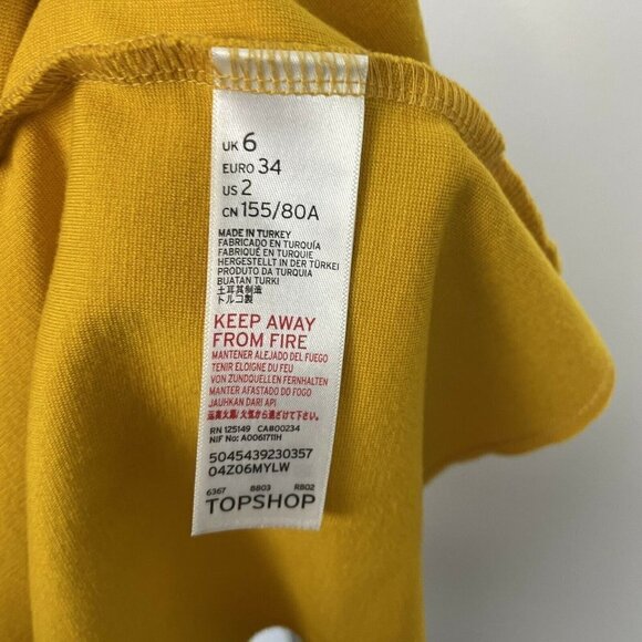 TopShop Mustard Yellow Bell Sleeve Open Back Raw Hem - Picture 5 of 6